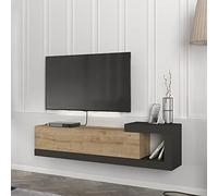 [en.casa] Mesa TV Flotante con Compartimentos Capacidad Máx. 36 kg Mueble de Salón Suspendido con Puerta Abatible Diseño Inusual Aglomerado 150 x 30 x 39 cm - Efecto Roble/Antracita