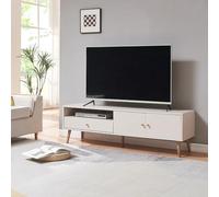 [en.casa] Mesa TV Hallevil con Cajón y Compartimentos Mueble TV con Estilo Soporte para Televisores para Sala Dormitorio Pasacables Aglomerado 150 x 39 x 45 cm - Blanco