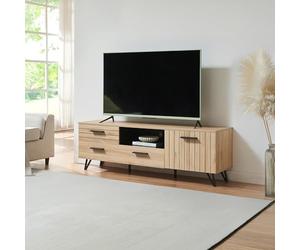 [en.casa] Mesa TV Noppen con Cajón y 2 Puertas Compartimentos Cerrados Mueble TV con Estilo Soporte para Televisores para Sala Dormitorio Pasacables Aglomerado 150 x 38 x 49 cm - Roble