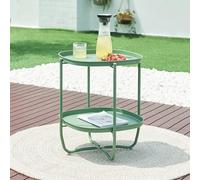 [en.casa] Mesita de Jardín Sandefjord Mesa de Café de Patio con 2 Bandejas Extraíbles Estilo Moderno Mueble de Jardín Terraza Balcón Acero 57,5 x 46 x 46 cm - Verde