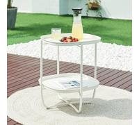 [en.casa] Mesita de Jardín Sandefjord Mesa de Café de Patio con 2 Bandejas Extraíbles Estilo Moderno Mueble de Jardín Terraza Balcón Acero 57,5 x 46 x 46 cm - Blanco