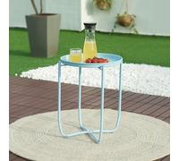 [en.casa] Mesita de Jardín Sandefjord Mesa de Café de Patio con Bandeja Extraíble Estilo Moderno Mueble de Jardín Terraza Balcón Acero 53 x 40 cm - Azul Celeste