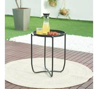 [en.casa] Mesita de Jardín Sandefjord Mesa de Café de Patio con Bandeja Extraíble Estilo Moderno Mueble de Jardín Terraza Balcón Acero 53 x 40 cm - Negro