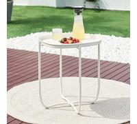 [en.casa] Mesita de Jardín Sandefjord Mesa de Café de Patio con Bandeja Extraíble Estilo Moderno Mueble de Jardín Terraza Balcón Acero 53 x 46 x 46 cm - Blanco