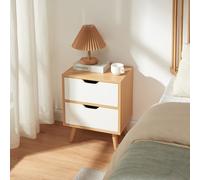 [en.casa] Mesita de Noche Bordkak con 2 Cajones Mesa Auxiliar Multifuncional Mesa de Sofá Diseño Moderno Aglomerado Patas de Madera 50 x 40 x 30 cm - Roble/Blanco