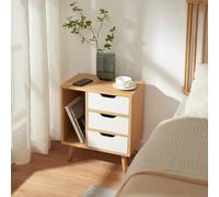[en.casa] Mesita de Noche Bordkak con 3 Cajones 1 Compartimento Abierto Mesa de Sofá Mesa Auxiliar Multifuncional Diseño Moderno Aglomerado Patas de Madera 55 x 48 x 30 cm - Roble/Blanco