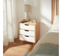 [en.casa] Mesita de Noche Bordkak con 3 Cajones Mesa Auxiliar Multifuncional Mesa de Sofá Diseño Moderno Aglomerado Patas de Madera 55 x 40 x 30 cm - Roble/Blanco