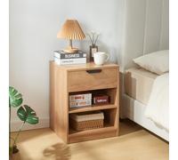 [en.casa] Mesita de Noche con Cajón Mesa Auxiliar con 2 Estantes Abiertos Elegante Mesa de Sofá para Salón Dormitorio MDF 55 x 43 x 40 cm - Roble