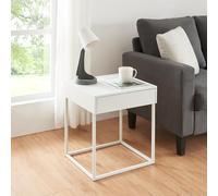 [en.casa] Mesita de Noche con Cajón Mesa Auxiliar Rectangular para Salón Dormitorio Diseño Industrial Práctico Resistente Acero 50x43x41 cm - Blanco Mate