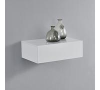 [en.casa] Mesita de Noche de Pared con un cajón - Blanco Lacado de Alto Brillo - 46x30x15cm