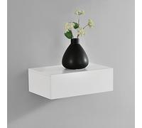[en.casa] Mesita de Noche de Pared con un cajón - Blanco Mate - 46x30x15cm