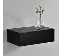 [en.casa] Mesita de Noche de Pared con un cajón - Negro Lacado de Alto Brillo - 46x30x15cm