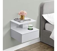 [en.casa] Mesita de Noche Flotante Amberg Estantería de Pared con Cajón para Recibidor Dormitorio aglomerado máx. 5kg / Estante 40 x 35 x 31 cm Blanco
