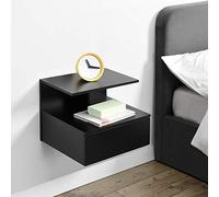 [en.casa] Mesita de Noche Flotante Amberg Estantería de Pared con Cajón para Recibidor Dormitorio aglomerado máx. 5kg / Estante 40 x 35 x 31 cm Negro