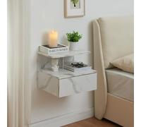 [en.casa] Mesita de Noche Flotante Amberg Estantería de Pared con Cajón para Recibidor Dormitorio aglomerado máx. 5kg / Estante 40 x 35 x 31 cm Efecto Mármol Blanco