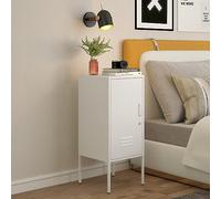 [en.casa] Mesita de Noche Hausjärvi con Cerradura Mesa de Noche con Tirador Mesa Auxiliar con Estante Interior para Oficina Sala con 2 Llaves Ventilación Óptima Acero 82 x 35 x 35 cm - Blanco