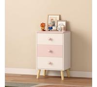 [en.casa] Mesita de Noche Infantil Sandnes Cajonera Mesa Auxiliar para Niños con 3 Cajones Pomo en Forma de Corazón para Habitación Infantil Sala de Juegos MDF/Pino 62 x 38 x 30 cm - Blanco/Rosa