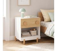 [en.casa] Mesita de Noche Infantil Vaarentaa 1 cajón 47x40x35 cm Roble | Mesa auxiliar para niños con 1 compartimento abierto y cajón pomos redondos habitación infantil MDF/Pino Blanco Natural