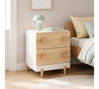 [en.casa] Mesita de Noche Infantil Vaarentaa 2 cajones 47x40x35 cm Roble | Cajonera mesa auxiliar para niños con compartimentos cerrados pomos redondos habitación infantil MDF/Pino Blanco Natural