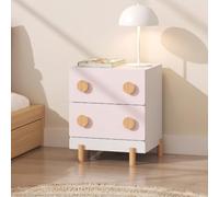 [en.casa] Mesita de Noche Infantil Vaarentaa 2 cajones 47x40x35 cm Rosa | Cajonera mesa auxiliar para niños con compartimentos cerrados pomos redondos habitación infantil MDF/Pino Blanco Natural