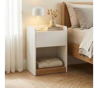 [en.casa] Mesita de Noche Kuorshare con Cajón y Compartimeto Abierto Mesa Auxiliar Mesa de Sofá con Pasacables Multifuncional Moderno MDF 55 x 42 x 37 cm - Blanco/Efecto Roble