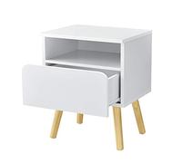 [en.casa] Mesita de Noche Mesilla de Noche Cómoda Mesa Auxiliar 50 x 40 x 34 cm Mesa de Noche con cajón y Almacenamiento Interno Patas de Madera Color Pino y Blanco