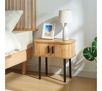 [en.casa] Mesita de Noche Tvedestrand con 2 Puertas Corredoras Mesa Auxiliar 1 Compartimento Cerrado Mesa Baja 48x30x45cm Bambú Metal- Efecto Bambú/Negro