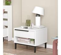 [en.casa] Mesita de Noche Vesanto Mesa de Sofá con Cajón y 1 Compartimento Abierto Mesa Auxiliar para Salón Oficina Elegante Aglomerado 43x54x45 cm - Blanco