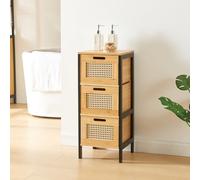 [en.casa] Mueble Auxiliar para Baño con 3 Cajones Cajonera Baja de Estilo Atemporal para Cocina Dormitorio Recibidor MDF Bambú 72 x 30 x 30 cm - Negro/Natural