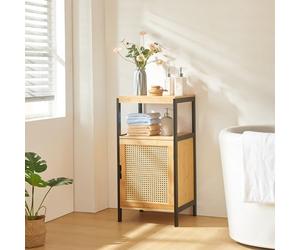 [en.casa] Mueble Bajo de Baño con Puerta Mueble Auxiliar Estantería Baja para Cuarto de Baño Dormitorio MDF Bambú Ratán 80x40x35 cm - Negro/Natural