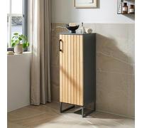 [en.casa] Mueble Baño Auxiliar con 3 Compartimentos Cerrados Armario Midi con Puerta Frente de Bambú para Cocina Comedor Patas de Metal 90 x 30 x 30 cm - Gris Oscuro/Bambú