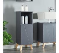 [en.casa] Mueble Baño Auxiliar con Compartimentos Abiertos y Cerrados Armario Midi con Puerta Decorativa en MDF Aglomerado Patas de Pino 86 x 30 x 30 cm - Gris y Efecto Madera