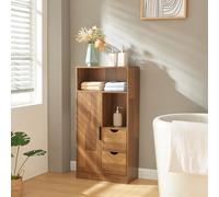 [en.casa] Mueble Baño Auxiliar Namsskogan con 4 Compartimentos 2 Cajones Armario Midi con Puerta Mueble Bajo para Dormitorio Aglomerado Tirador de Metal 100 x 50 x 25 cm - Efecto Nogal