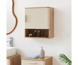[en.casa] Mueble Baño Ferrersp Armario Baño de Pared con Puerta y Compartimiento Abierto Mueble Auxiliar Cocina Vestidor MDF 50 x 45 x 24 cm - Roble/Arena