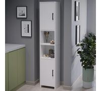 [en.casa] Mueble Baño Rautrina Armario Alto con Compartimetos Abiertos y Cerrados Librería de Salón con 2 Puertas en Aglomerado 180x35x30cm - Blanco