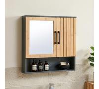 [en.casa] Mueble Baño Svanes con Espejo Armario Baño de Pared con 2 Puertas y 3 Compartimientos Mueble Auxiliar Cocina Vestidor 58 x 56 x 13 cm - Gris Oscuro/Bambú