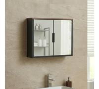 [en.casa] Mueble Baño Trond con Espejo Armario Baño de Pared con 2 Puertas y 3 Compartimientos Mueble Auxiliar Cocina Vestidor 58 x 56 x 13 cm - Gris Oscuro/Bambú