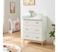 [en.casa] Mueble Cambiador Bebé Sarievn 2 en 1 Cómoda con Cambiador Bebé Cajonera con 3 Cajones para Habitación Infantil Moderno MDF 100 x 80 x 53 cm - Blanco
