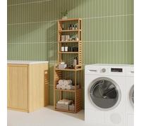 [en.casa] Mueble Columna de Baño Armario Alto de 7 Niveles de Differentes Tamaños Estantería de Pie para Cocina Sala Bambú 165 x 42 x 28 cm Natural