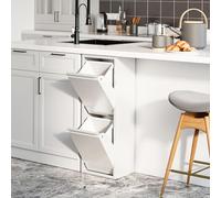 [en.casa] Mueble con 2 Cubos de Basura Sollentuna Cubo de Reciclaje de Cocina 2 x 14 L Instalación Mural Basculante Metal Plástico 93 x 33 x 25 cm - Blanco