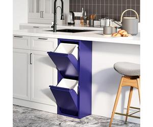 [en.casa] Mueble con 2 Cubos de Basura Sollentuna Cubo de Reciclaje de Cocina 2 x 14 L Instalación Mural Basculante Metal Plástico 93 x 33 x 25 cm - Azul Noche