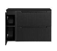 [en.casa] Mueble de Baño Bajo Lavabo Newport con 2 Cajones 1 Armarios de Baño con Puerta de Instalación Mural Diseño Ranurado 100 x 60 x 40 cm - Negro