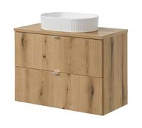 [en.casa] Mueble de Baño con Lavabo Newport Armario Baño con 2 Cajones + Encimera de 80 cm + Lavabo de Cerámica Instalación Mural 80x71x40 cm MDF - Efecto Roble/Blanco