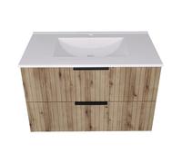 [en.casa] Mueble de Baño con Lavabo Veppenssan con 2 Cajones Elegante Mueble Auxiliar Bajo Lavabo para Baño con Tiradores 81 x 47 x 52 cm - Efecto Roble
