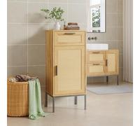 [en.casa] Mueble de Baño Marhasa con Puerta y Cajón Mueble Auxiliar Estantería Baja Armario Midi para Cuarto de Baño Dormitorio Efecto Ratán 92 x 40 x 30 cm - Efecto Roble/Negro