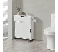 [en.casa] Mueble de Baño Movil Carrito de Almacenaje para Cocina con 2 Puertas Deslizantes 1 Puerta Abatible 67 x 52 x 17 cm Versátil Aglomerado - Blanco