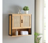 [en.casa] Mueble de Baño Tervola para Baño con Puertas Estantería de Pared con Compartimento Cerrado y un Estante para Dormitorio Oficina MDF Bambú 60 x 60 x 20 cm - Negro/Natural