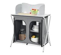 [en.casa] Mueble de Cocina para Camping Tullinge con 3 Estantes Armario de Camping Plegable con 2 Puertas 2 Ventanas Cortavientos Bolsa para Transportar Tejido Oxford 600D 105x80x51 cm - Gris Oscuro