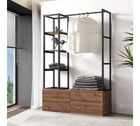 [en.casa] Mueble de Entrada Egmating Perchero Burro con 1 Barra 2 Cajones 4 Estantes Laterales Armario Ropero para Recibidor Vestidor Metal 180 x 120 x 40 cm - Negro y Efecto Nogal