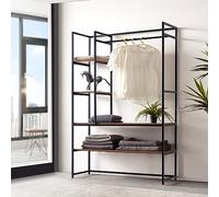 [en.casa] Mueble de Entrada Horgau Perchero Burro con 1 Barra 3 Estantes Laterales + 2 Estantes Grandes Armario para Recibidor Vestidor Metal y MDF 180 x 120 x 40 cm - Negro y Efecto Nogal